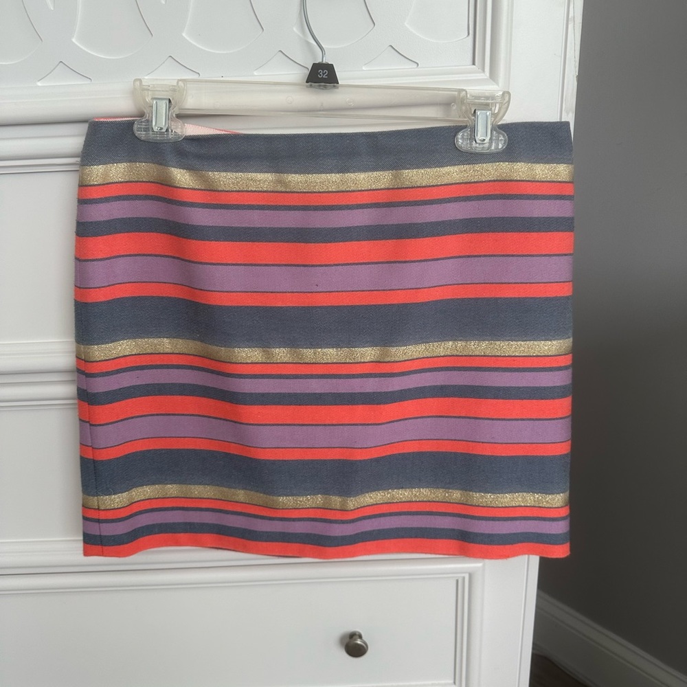 J. Crew Women's Purple Gold Salmon Metallic Striped Lined Mini Skirt Size 6